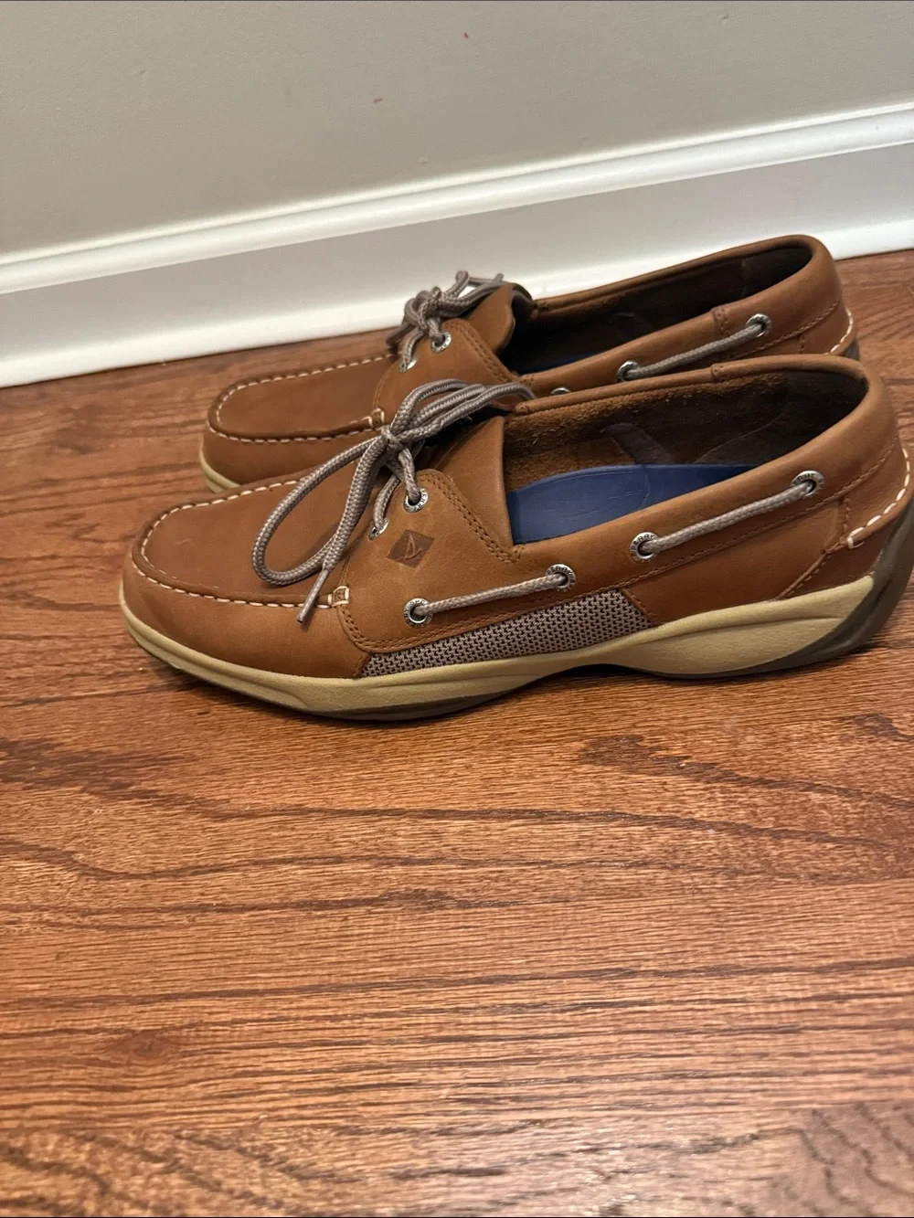 Sperry Topsider Men’s Brown Leather Boat Shoes with Tan Sole